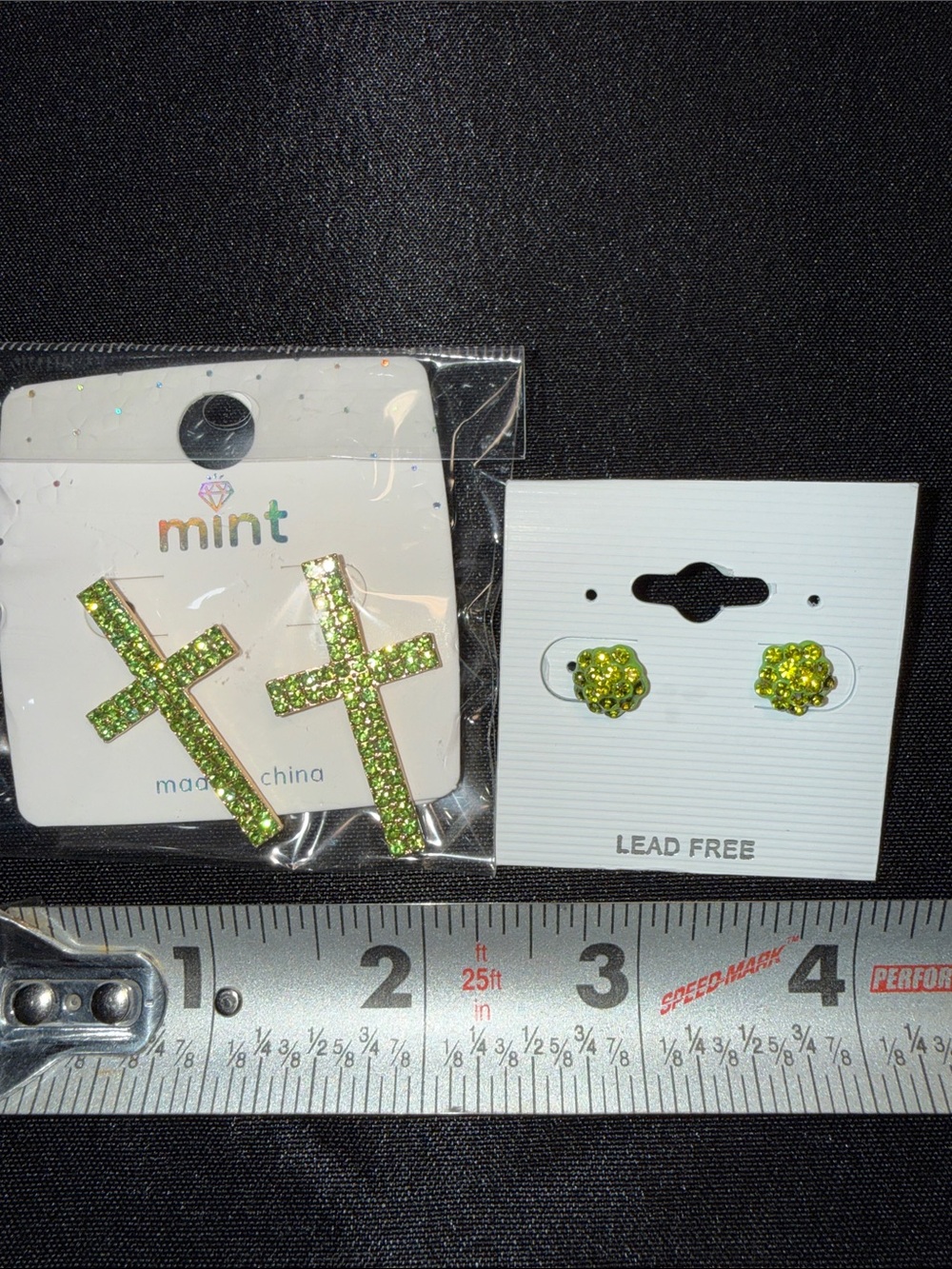 Mint Kids Lime Green Glitter Cross Dangle & Stud Earring Set